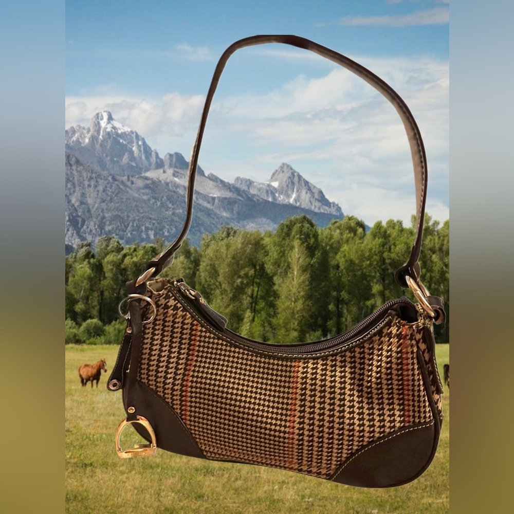 CHAPS by Ralph Lauren Oak Street Brown Houndstooth and Leather Hobo Bag
